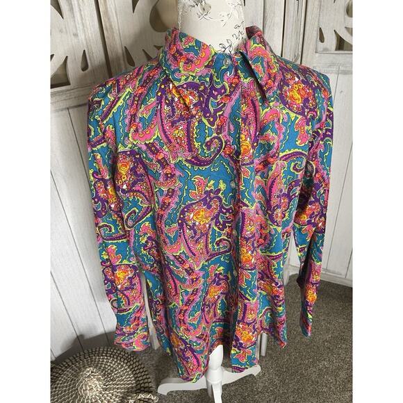 Vintage Miss Holly Women's Button Up Sz 42 Psychedelic Festival Hippie Floral - Picture 1 of 7